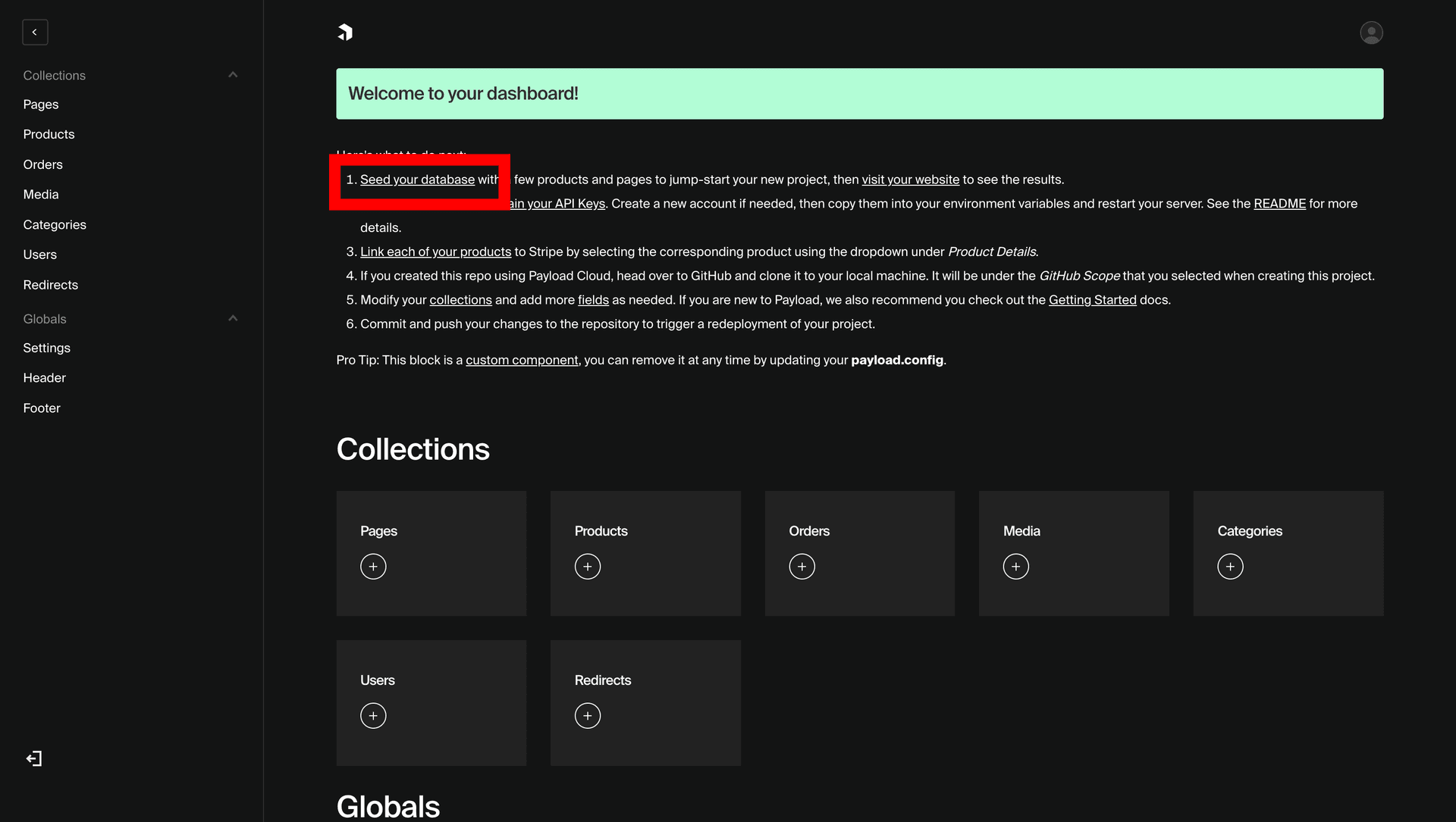 Welcome to your dashboard page